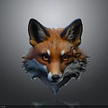 3D Rendered Fox Head Character With Vibrant Orange Blue Fur And Yellow Eyes