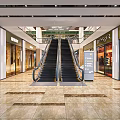 Shopping Mall Escalator Area With Stores And Tiled Floors 3d model