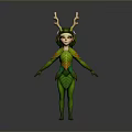 Nature Inspired Green Leaf Decorative Figure With Antler Headpiece For Home