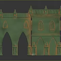 Green Gothic Castle Architectural Model With Spire Towers Arched Doors And Windows