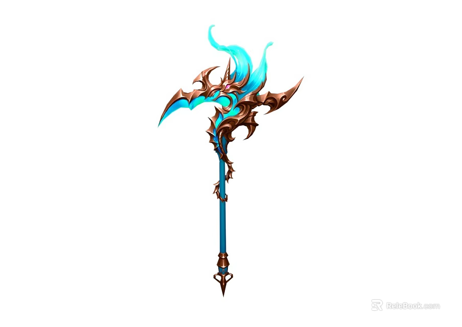 Ornate Fantasy Weapon Design With Blue Flames And Intricate Metal Details 3d model 