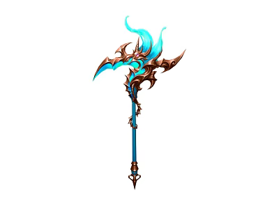Ornate Fantasy Weapon Design With Blue Flames And Intricate Metal Details 3d model