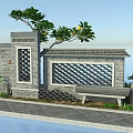 Scenic Gray Brick Garden Wall With Decorative Lattice Panels Green Plants And Stone Bench