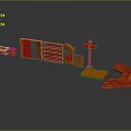 Colorful Modern Decorative Ornament Set With Red Orange Geometric Panels Signpost And Wooden Elements