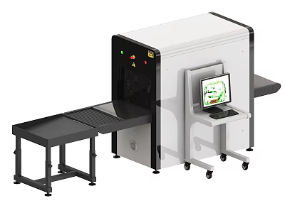 Industrial Security Scanning Equipment With Conveyor Belt And Computer Monitor For Inspection 3d model