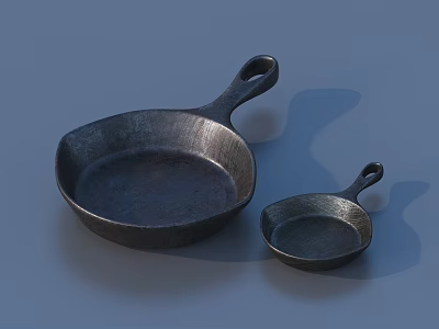 Cast Iron Frying Pans In Two Different Sizes For Kitchen Cooking Tools 3d model
