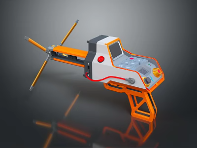 Futuristic Orange And White Weapon With Digital Screen And Mechanical Structure 3d model