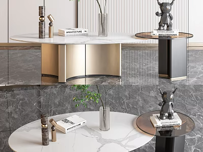 Modern Coffee Table With Marble Top Gold Black Metal Base And Decorative Vase Books Statue 3d model