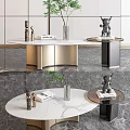 Modern Coffee Table With Marble Top Gold Black Metal Base And Decorative Vase Books Statue