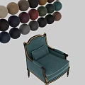 Classic Blue Velvet Single Sofa With Gold Trim Wooden Armrests And Carved Legs