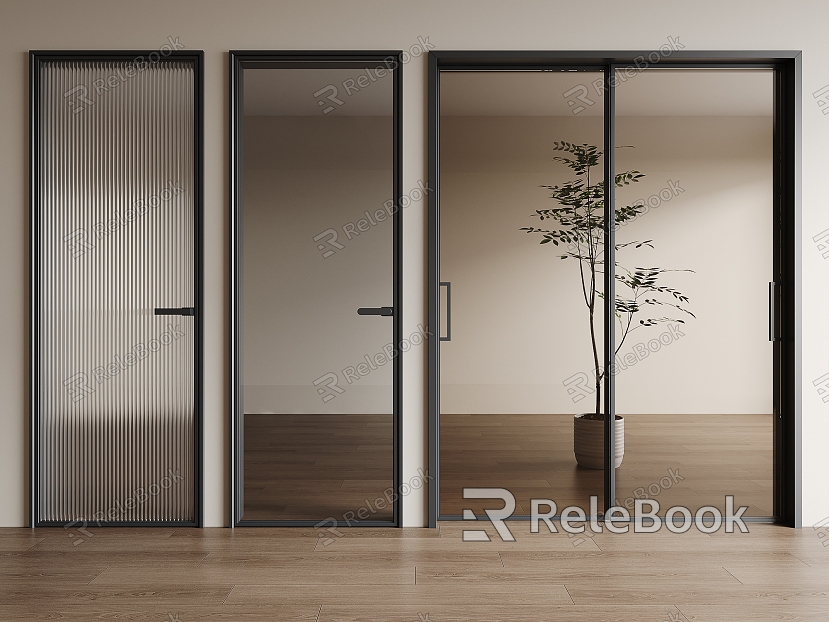 Glass door combination Changhong glass door gray glass single door toilet door kitchen sliding door green plant model