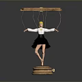Wooden String Controlled Puppet Featuring Blonde Hair Black Dress White Blouse And Wooden Base