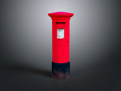 Red Postbox With Black Base And Letter Slot On Gray Background 3d model