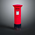 Red Postbox With Black Base And Letter Slot On Gray Background