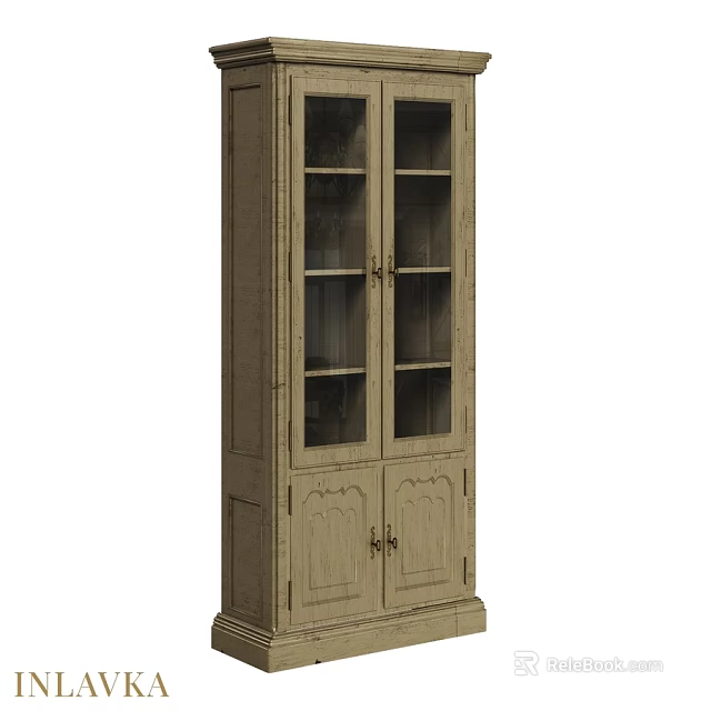 Vintage Wooden Cabinet with Glass Doors and Classic Carved Design for Living Room Storage 3d model 