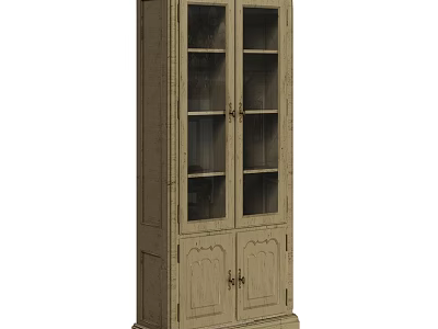 Vintage Wooden Cabinet with Glass Doors and Classic Carved Design for Living Room Storage 3d model