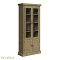 Vintage Wooden Cabinet with Glass Doors and Classic Carved Design for Living Room Storage
