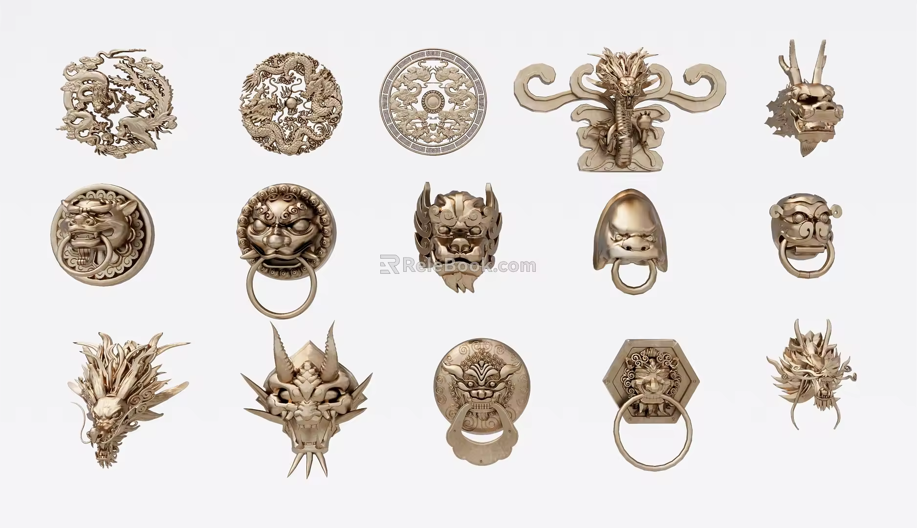 New Chinese Style Handle Beast Copper Door Handle 3d model