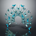 Elegant Fan Shaped Headpiece With Blue Butterfly Decorations And Exquisite Design