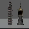 Traditional Multi Layered Red Gray Tower And Golden Pagoda With Stone Base Design