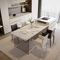 Elegant Modern Dining Table Set With Marble Top And Matching Chairs In Open Layout 3d model