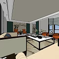 Hotel Public Lounge Area With Comfortable Sofas Modern Coffee Table Large Windows And Decorative Plants 3d model