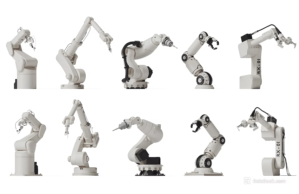 Industrial Equipment Showcasing Various Industrial Robotic Arm Designs And Mechanical Parts 3d model 