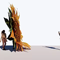 Giant Sunflower Sculpture Featuring Circular Hole With People Inside And Person Taking
