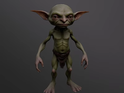 Goblin Like Fantasy Game Movie Character With Green Skin Thin Body And Large Ears 3d model