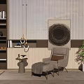 Modern Single Chair With Ottoman Throw Blanket And Decorative Painting In Minimalist Room