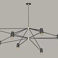 Modern Black Metal Geometric Chandelier With Branching Arms Gold Accents And Exposed Bulbs