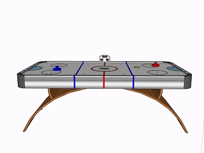 Stylish Air Hockey Table With Red Blue Strikers Puck And Curved Wooden Legs 3d model