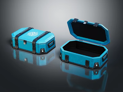 Blue Equipment Cases With Closed And Open Design Featuring Logo And Black Interior 3d model