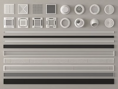 Air Conditioner Vents With Various Designs Including Circular Square And Slotted Grilles 3d model