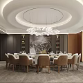 Luxurious Private Dining Room With Round Table And Art Decor 3d model