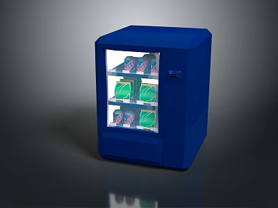 Game Movie Character Blue Vending Machine Featuring Transparent Door And Drinks Inside 3d model