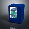 Game Movie Character Blue Vending Machine Featuring Transparent Door And Drinks Inside
