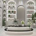 Elegant Modern Plant and Flower Boutique Interior With Display Shelves Round Showcase And Archway Lighting
