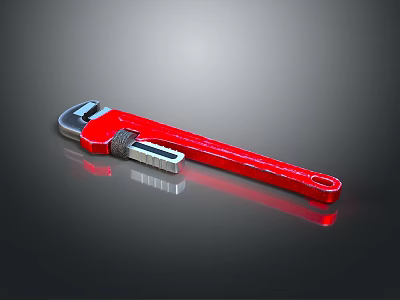 Red Pipe Wrench Professional Plumbing Tool With Metal Construction Shiny Surface And Ergonomic Handle Design 3d model