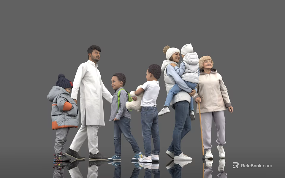 Diverse Group of People With Different Ages Standing Together In Casual Attire 3d model 