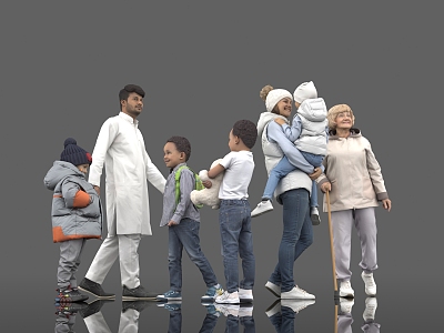 The crowd of characters is mostly foreigners men women men women children passers-by scene decoration characters atmosphere city model people 3d model