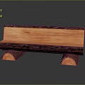 Natural Wooden Bench With Smooth Plank Top And Sturdy Log Legs On Gray Reflective Surface