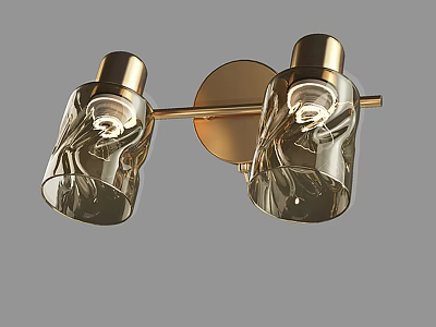 Modern Double Head Wall Sconce With Golden Metal Frame And Textured Glass Shades 3d model