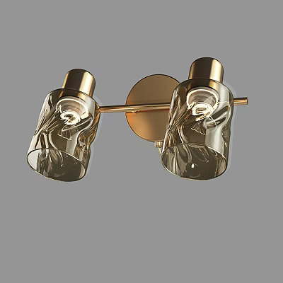 Modern Double Head Wall Sconce With Golden Metal Frame And Textured Glass Shades 3d model