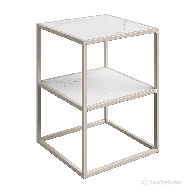 Elegant Modern Metal Frame Storage Shelf With Three Tier Marble Shelves And Sleek Structure 3d model 