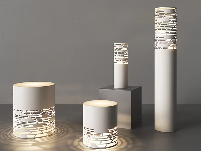 Modern Cylindrical Outdoor Lights With Hollow Out Patterns And Light Shadow Effects 3d model