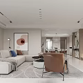 Modern Living and Dining Room Interior With Sofa Colored Pillows Striped Wall And Decorative Sculpture