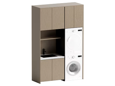 Modern Laundry Cabinet Design With Washing Machine Dryer Sink And Storage 3d model