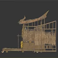 Traditional Thatched Roof Hut On Wooden Platform With Earthen Jars And Hanging Decorations