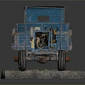 Detailed Blue Tractor Trailer Model on Grass Covered Stone Base